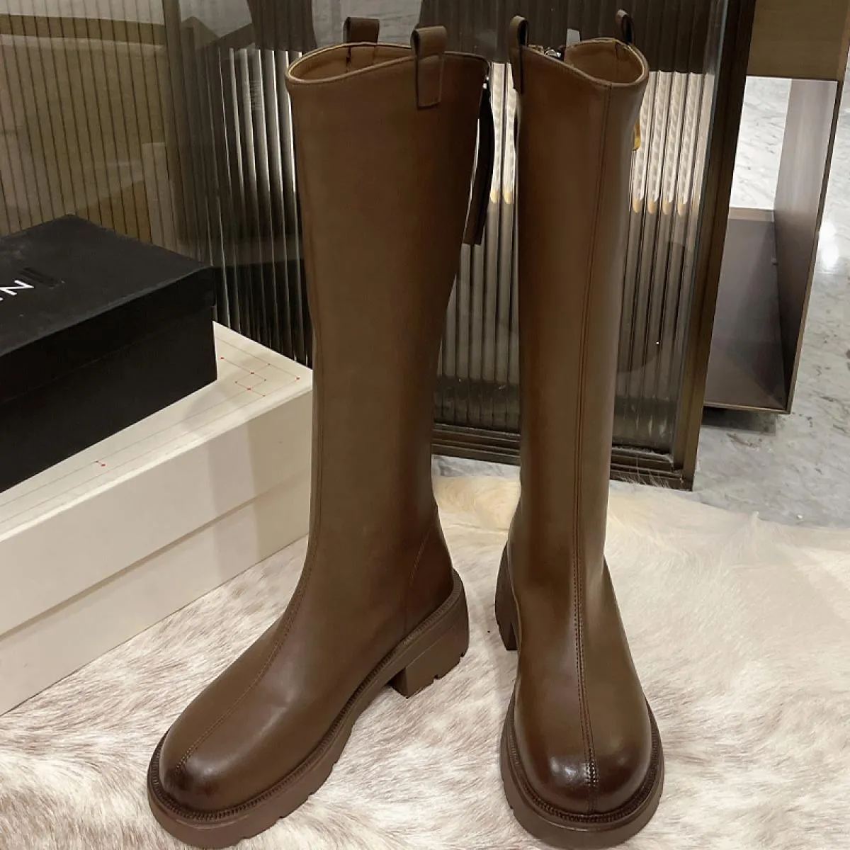 2023 stivali invernali da donna alti al ginocchio con tacco medio stivali Chelsea con plateau scarpe moda nuovi stivali da moto