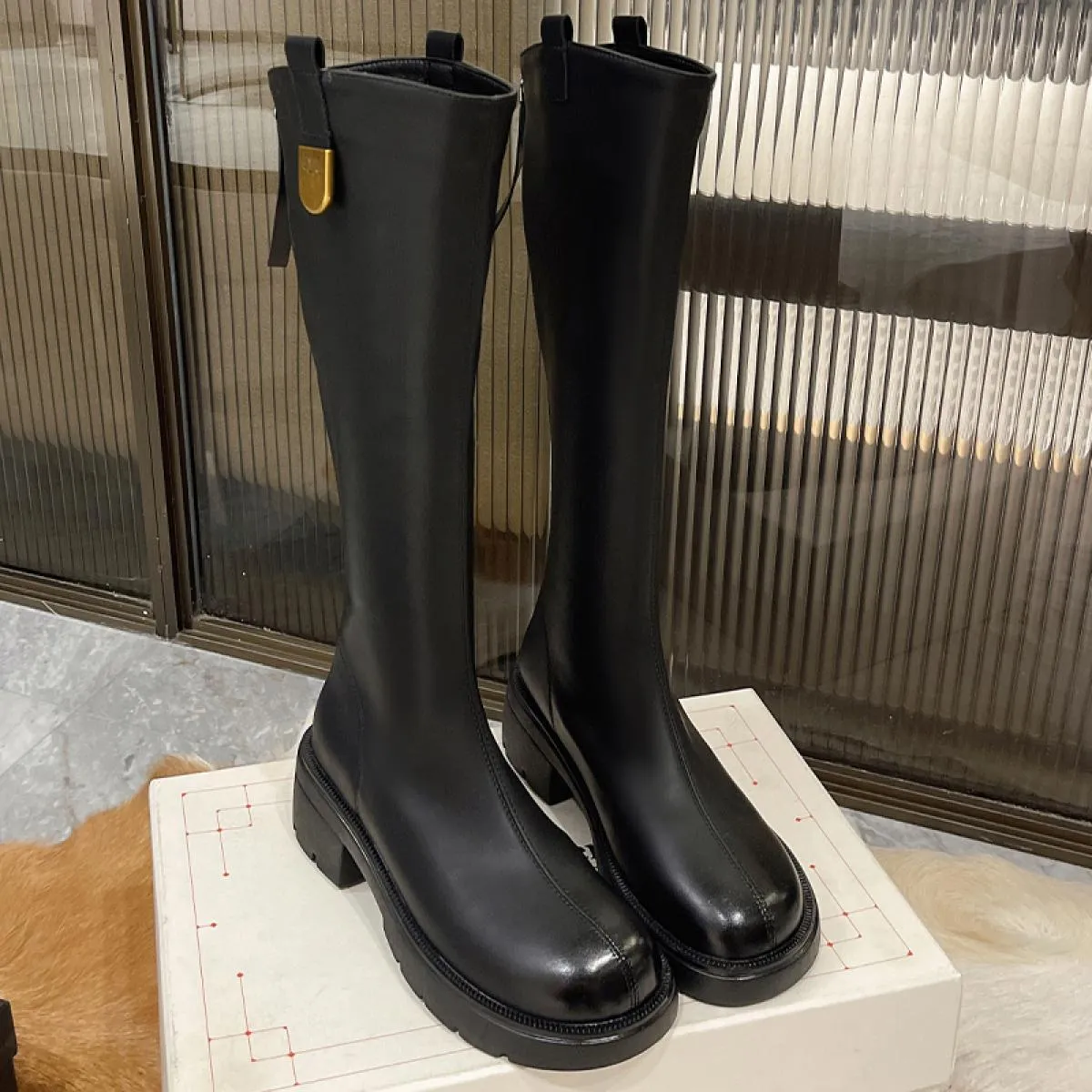 2023 stivali invernali da donna alti al ginocchio con tacco medio stivali Chelsea con plateau scarpe moda nuovi stivali da moto