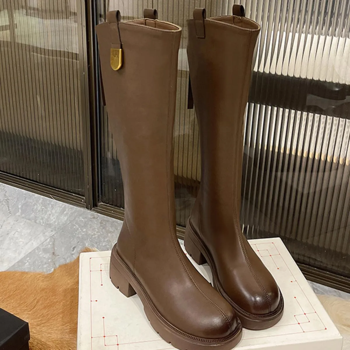 2023 stivali invernali da donna alti al ginocchio con tacco medio stivali Chelsea con plateau scarpe moda nuovi stivali da moto