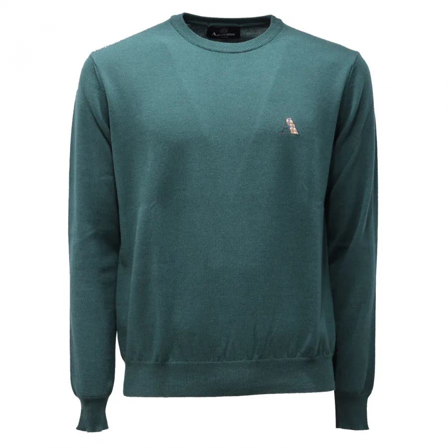 5327AF maglione uomo AQUASCUTUM green wool sweater men