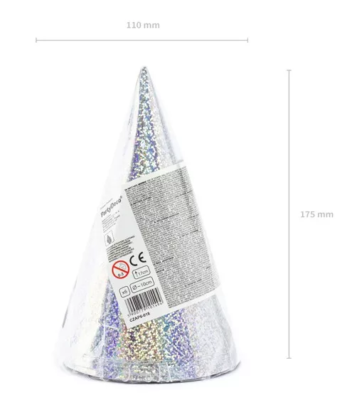 6 cappelli a cono olografici 17 cm