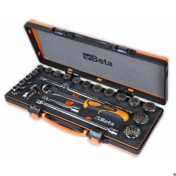 920U/C17M - assortimento di 17 chiavi a bussola multimpronta e 5 accessori in termoformato morbido, in cassetta di lamiera BETA 