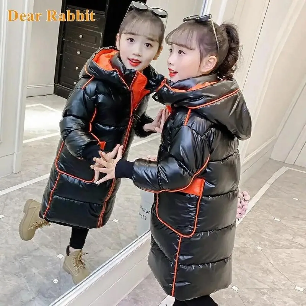 Abbigliamento per ragazze da 30 gradi Cappotto invernale caldo in piumino di cotone Cappotto con cappuccio impermeabile per bamb