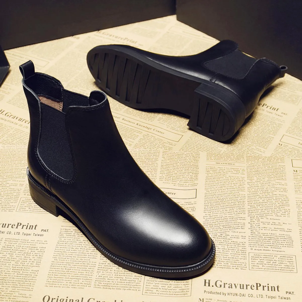 Abito formale da ufficio da donna casual da ufficio, stivali Chelsea, marea nera, scarpe in vera pelle, da donna, autunno invern