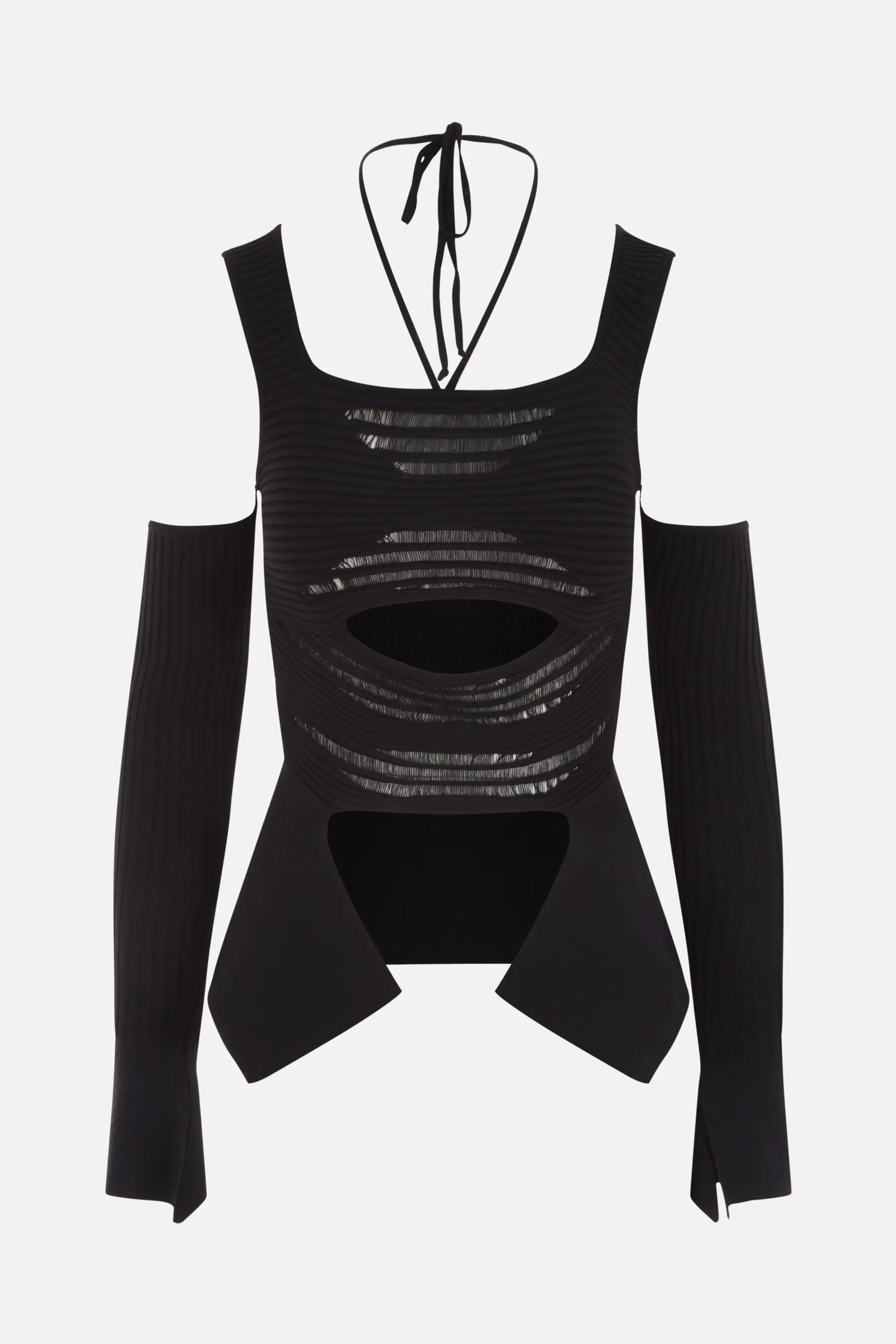  ANDREADAMO top cropped in maglia a costine con dettagli sdruciti 