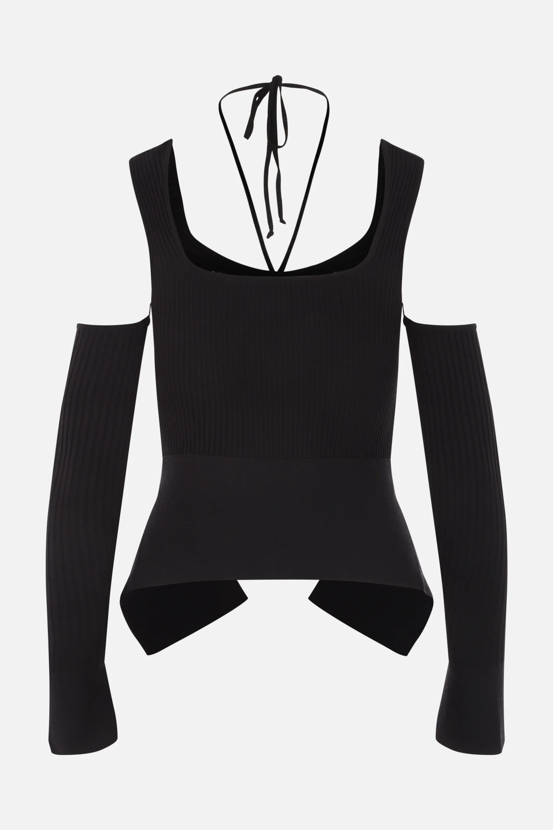  ANDREADAMO top cropped in maglia a costine con dettagli sdruciti 