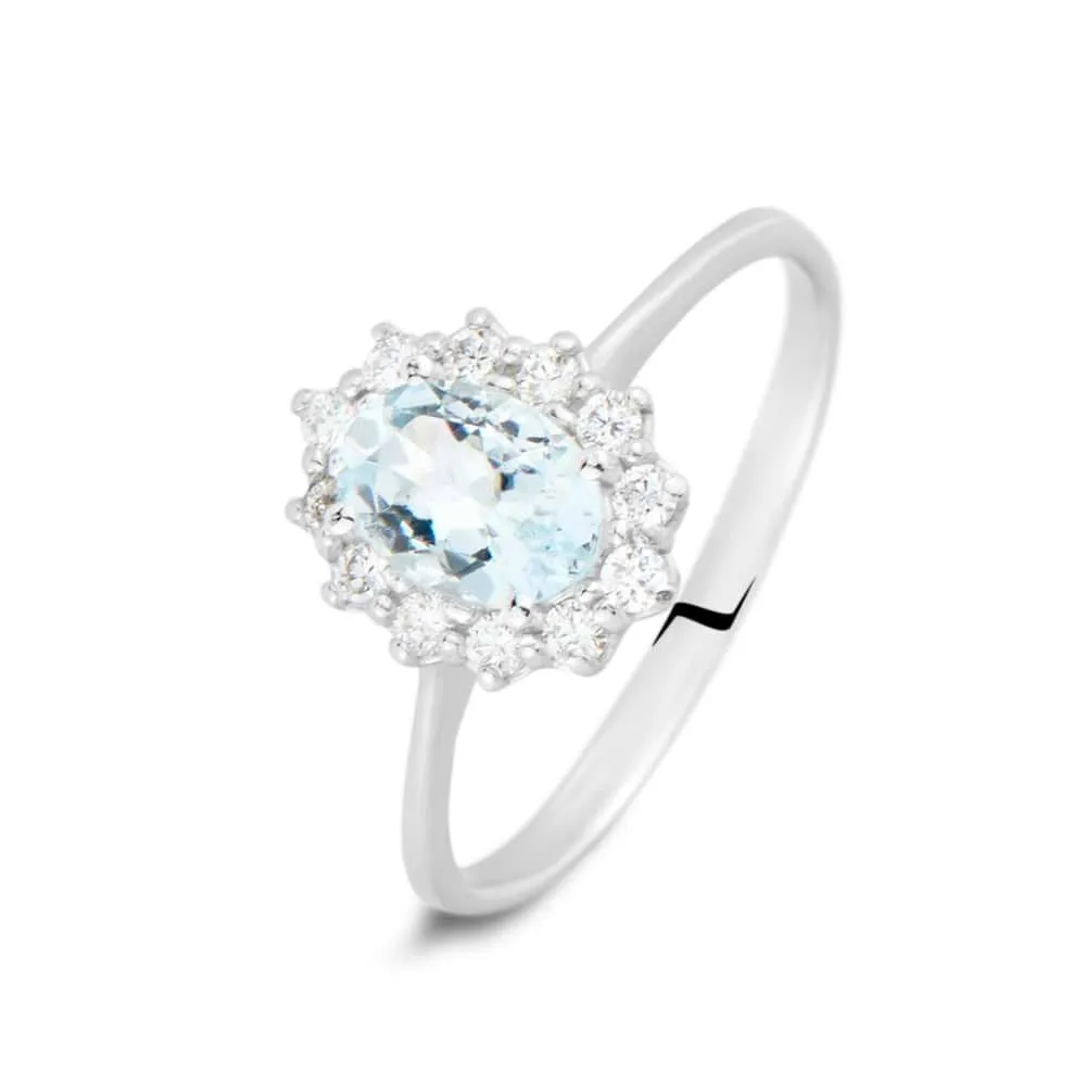 Anello Solitario Acquamarina Oro Bianco 750/1000 Acquamarina 0,65 ct Diamante Bianco 0,21 ct 1664972