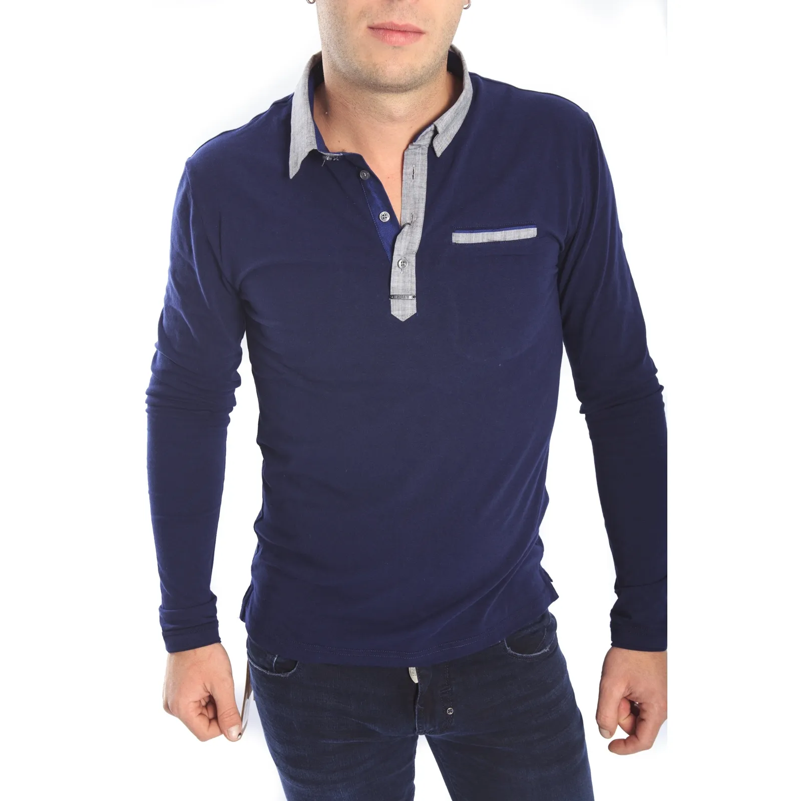 ANTONY MORATO Maglia con collo a camicia BLU MMRL00130 NEW