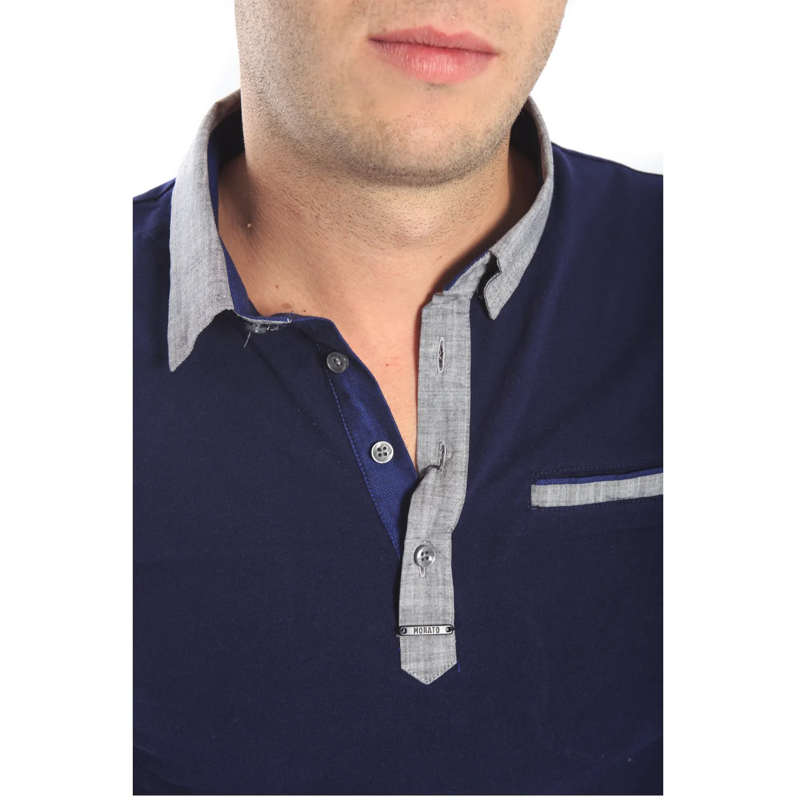 ANTONY MORATO Maglia con collo a camicia BLU MMRL00130 NEW