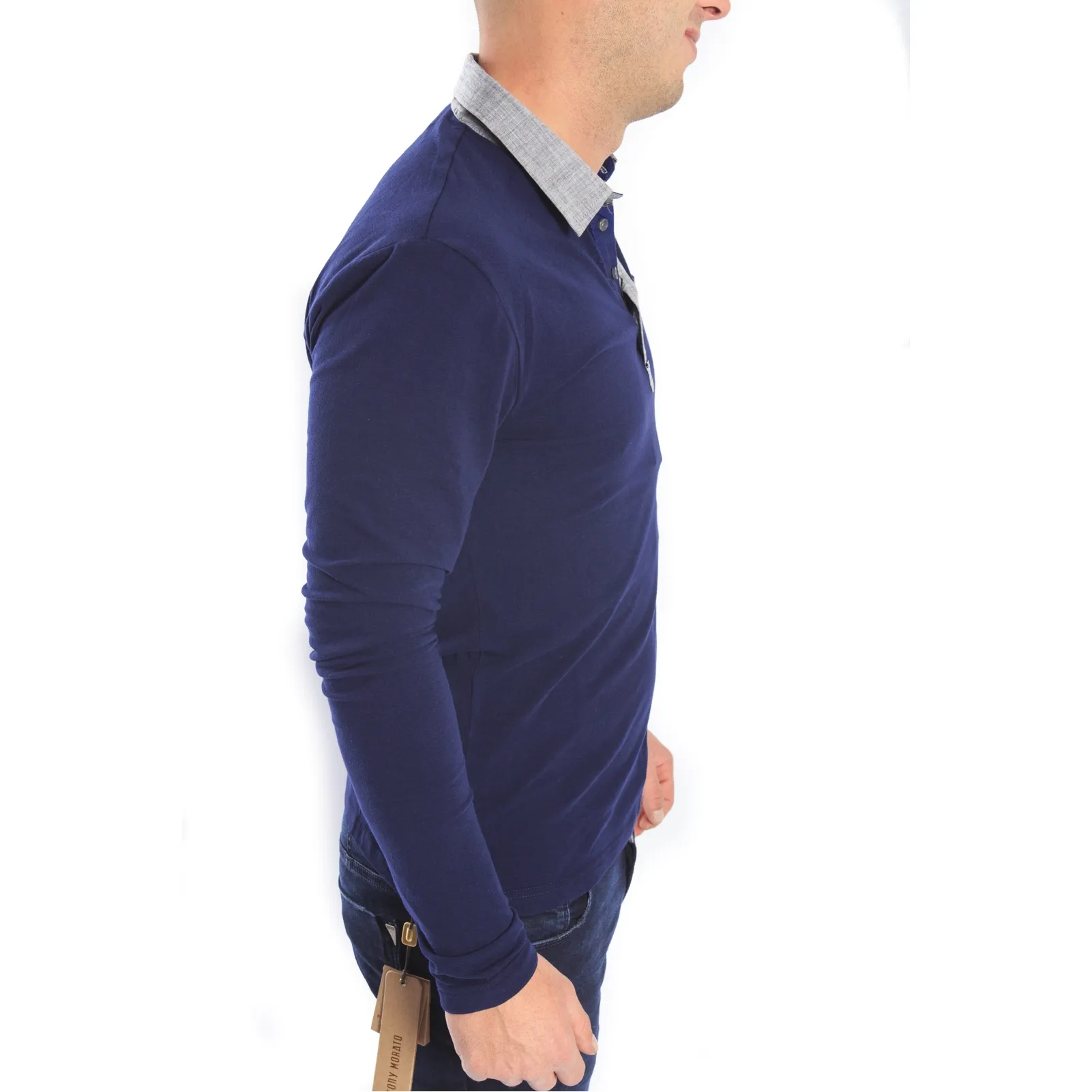 ANTONY MORATO Maglia con collo a camicia BLU MMRL00130 NEW