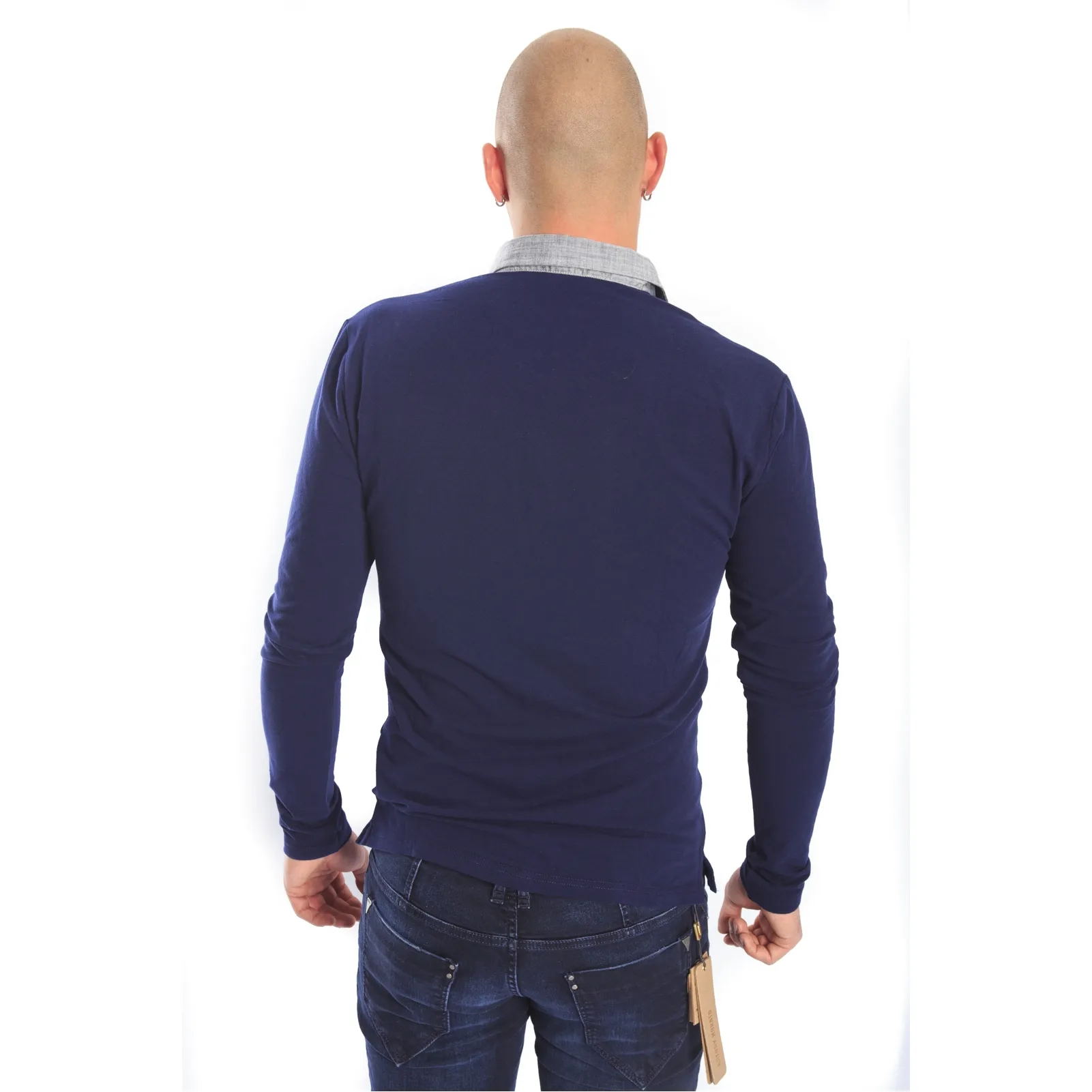 ANTONY MORATO Maglia con collo a camicia BLU MMRL00130 NEW