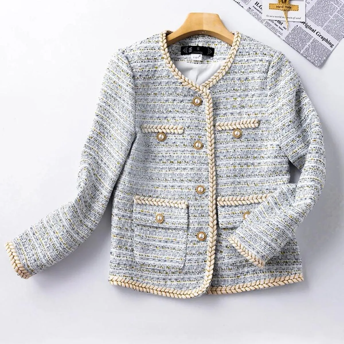 Autunno Inverno Nero Blu Plaid Donna Blazer Giacca da donna Donna Manica lunga monopetto O Collo Cappotto casual