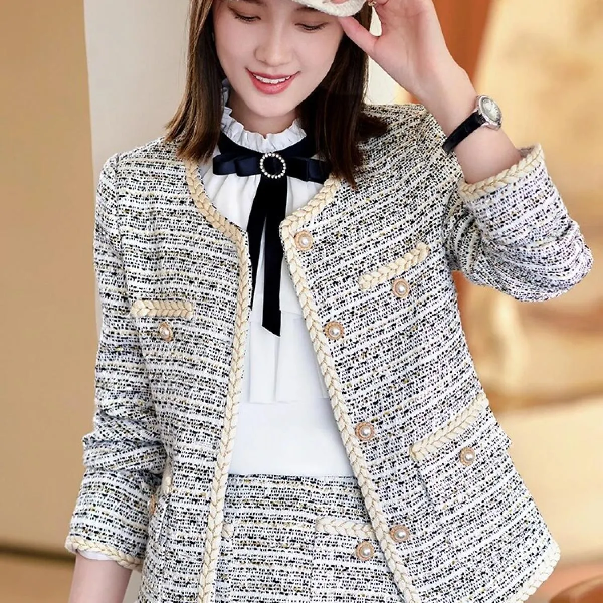Autunno Inverno Nero Blu Plaid Donna Blazer Giacca da donna Donna Manica lunga monopetto O Collo Cappotto casual