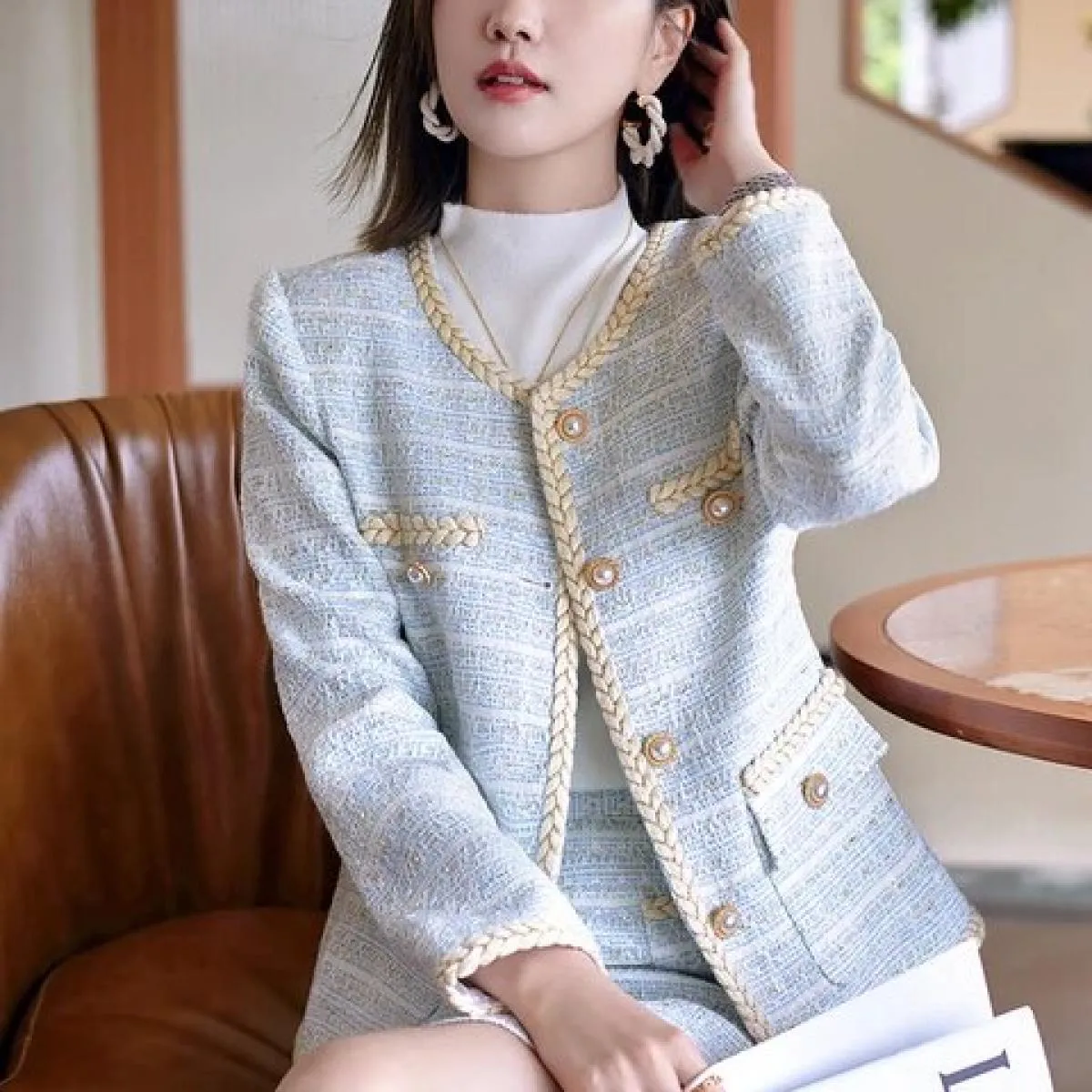 Autunno Inverno Nero Blu Plaid Donna Blazer Giacca da donna Donna Manica lunga monopetto O Collo Cappotto casual