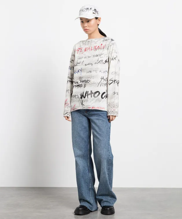 Balmain Maglione grigio con stampa YF1AR265GB60