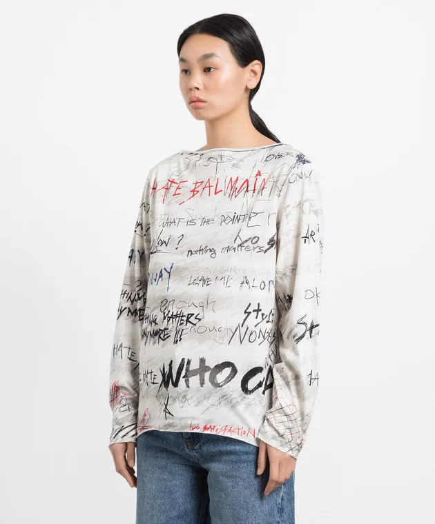 Balmain Maglione grigio con stampa YF1AR265GB60