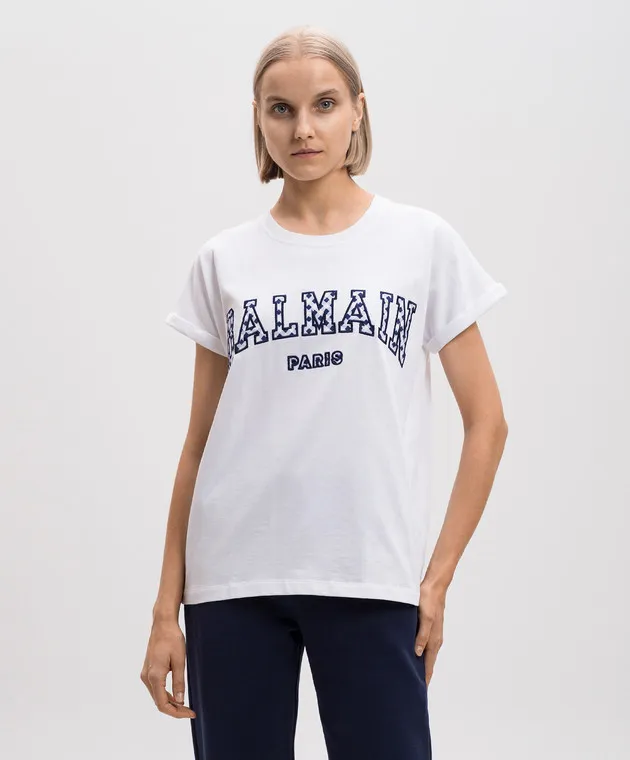 Balmain T-shirt bianca con logo DF0EF010BC83