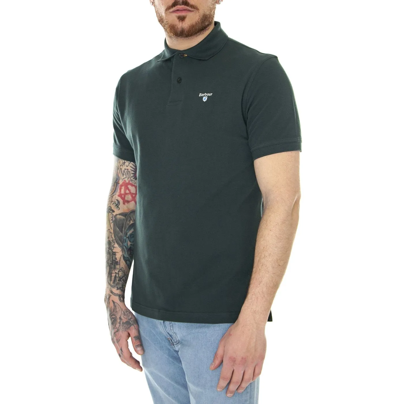 Barbour Tartan Pique Polo Green Gables - Polo Uomo Verde    