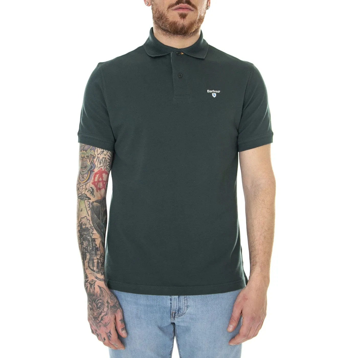 Barbour Tartan Pique Polo Green Gables - Polo Uomo Verde    
