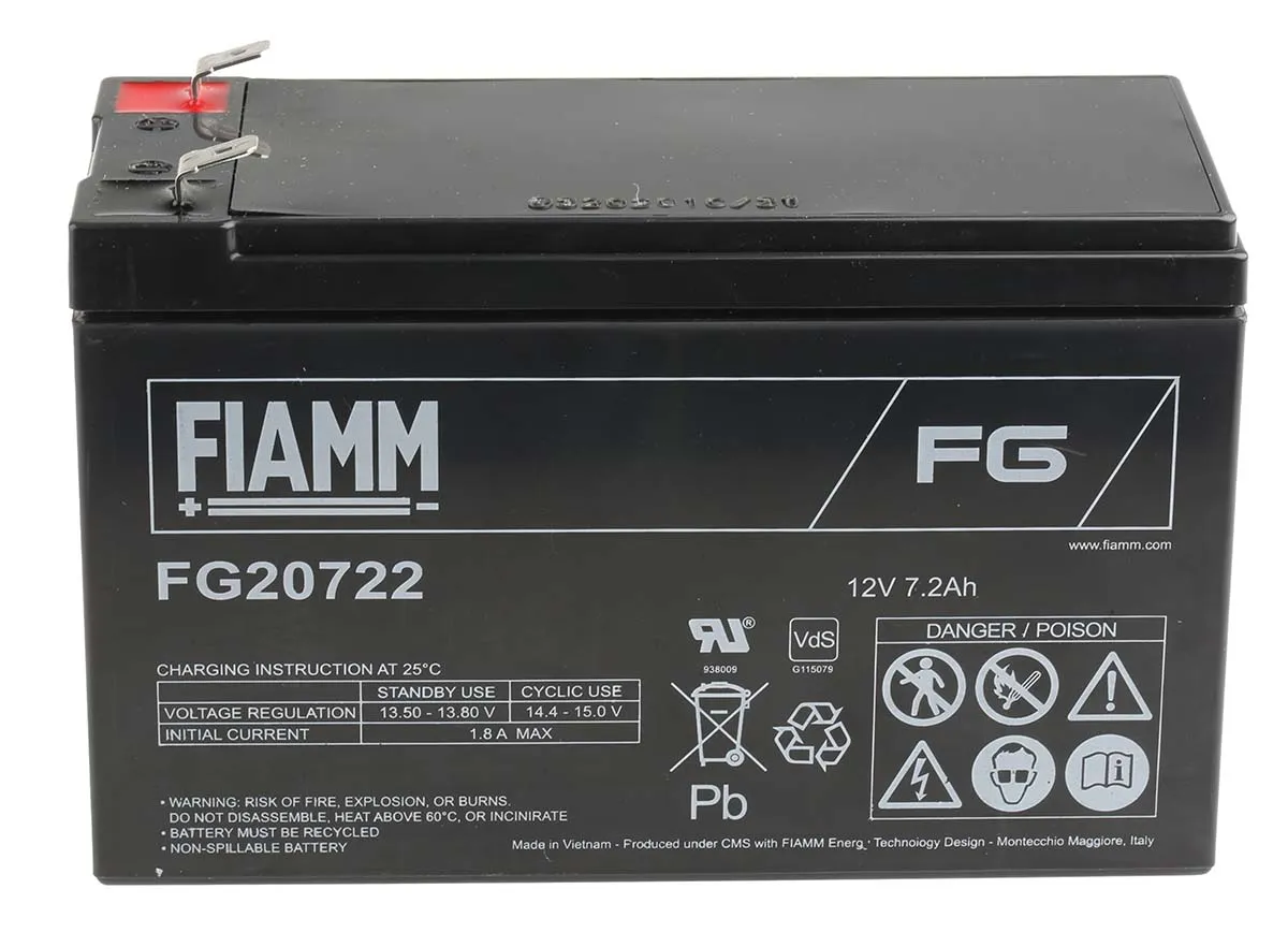 Batteria al piombo sigillata Fiamm, 12V, 7.2Ah, 151 x 65 x 100mm, -20 → +50°C