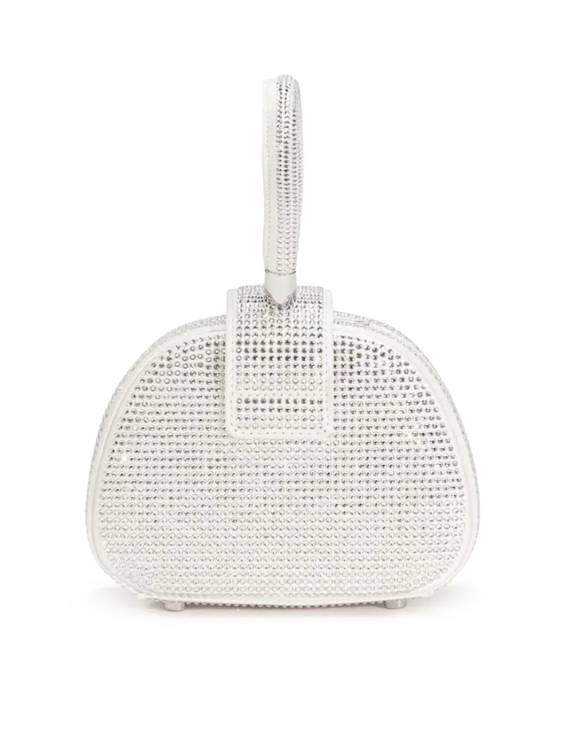 BORSA MICRO CON MANICO SUPERIORE IN STRASS CREMA