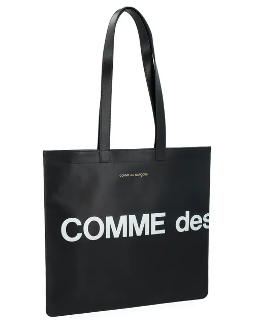 Borsa Shopping Comme Des Garçons Wallet Huge Logo in pelle nera