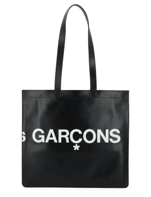 Borsa Shopping Comme Des Garçons Wallet Huge Logo in pelle nera