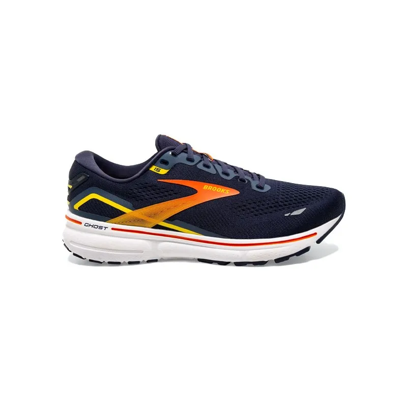 BROOKS GHOST 15 SCARPA RUNNING UOMO - PEACOAT/RED/YELLOW