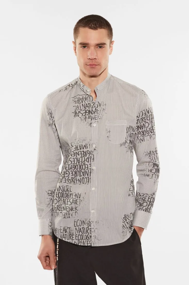Camicia a righe in puro cotone con stampe