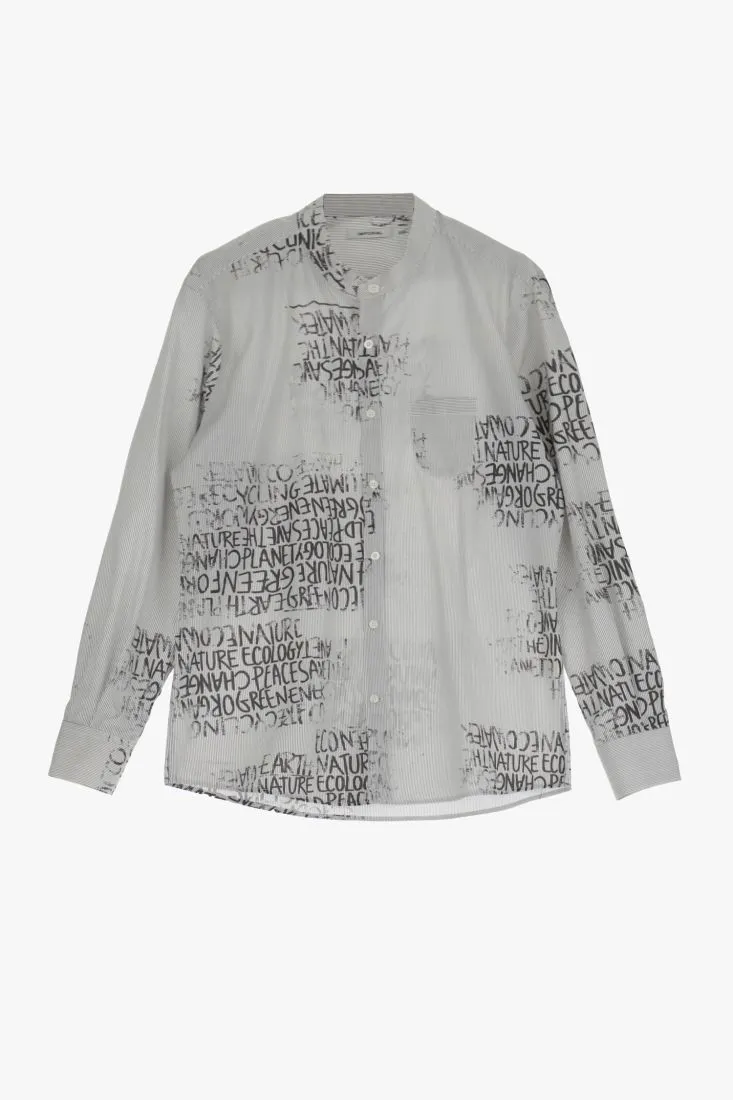Camicia a righe in puro cotone con stampe