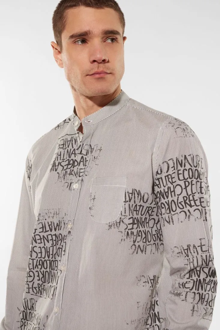 Camicia a righe in puro cotone con stampe