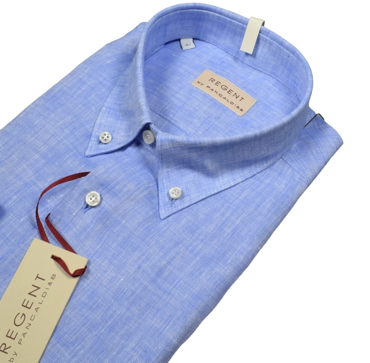 Camicia celeste in puro lino pancaldi regular fit