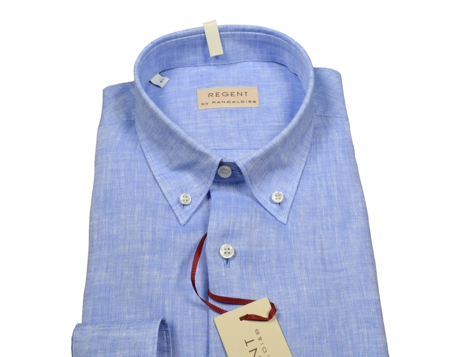 Camicia celeste in puro lino pancaldi regular fit
