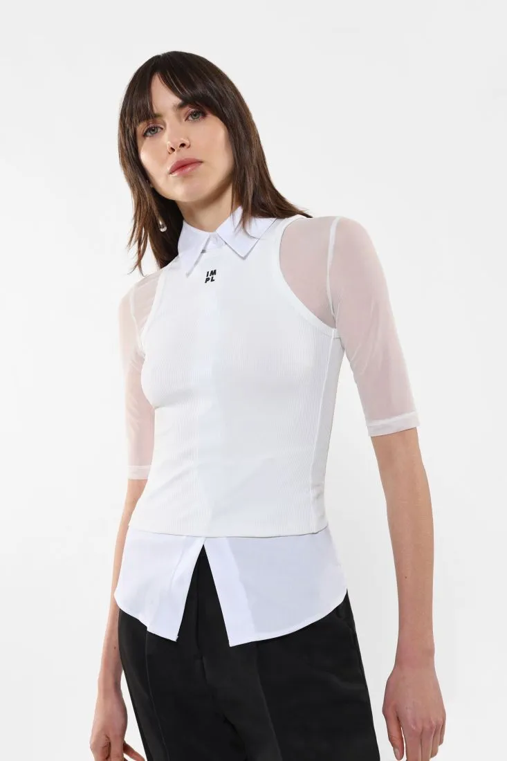 Camicia con top a coste e logo