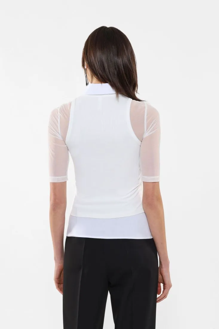 Camicia con top a coste e logo