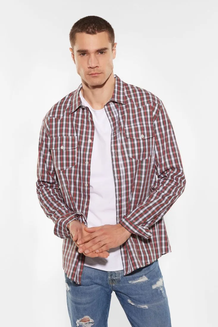 Camicia fantasia a quadri in puro cotone