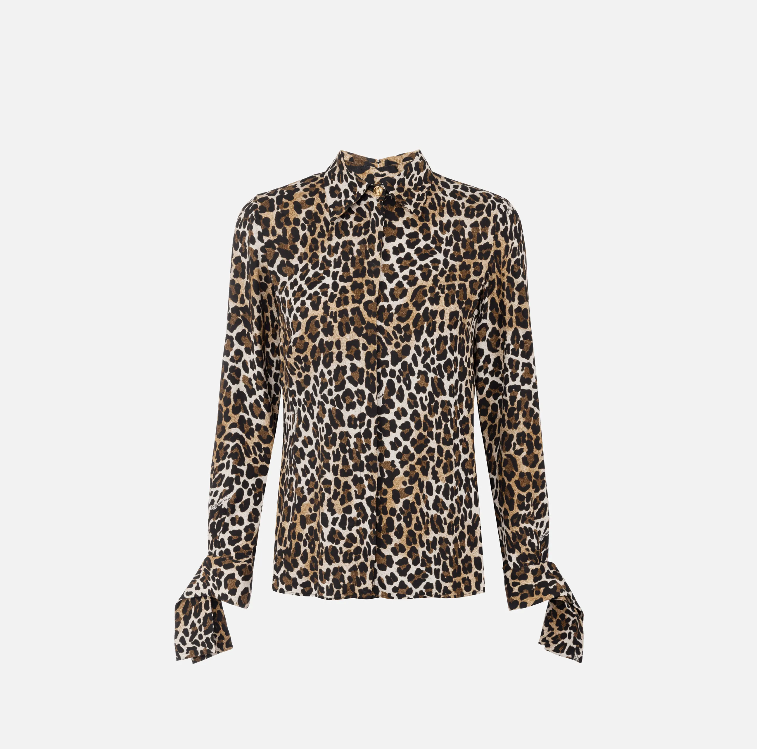 Camicia in georgette animalier con polsi a nastro