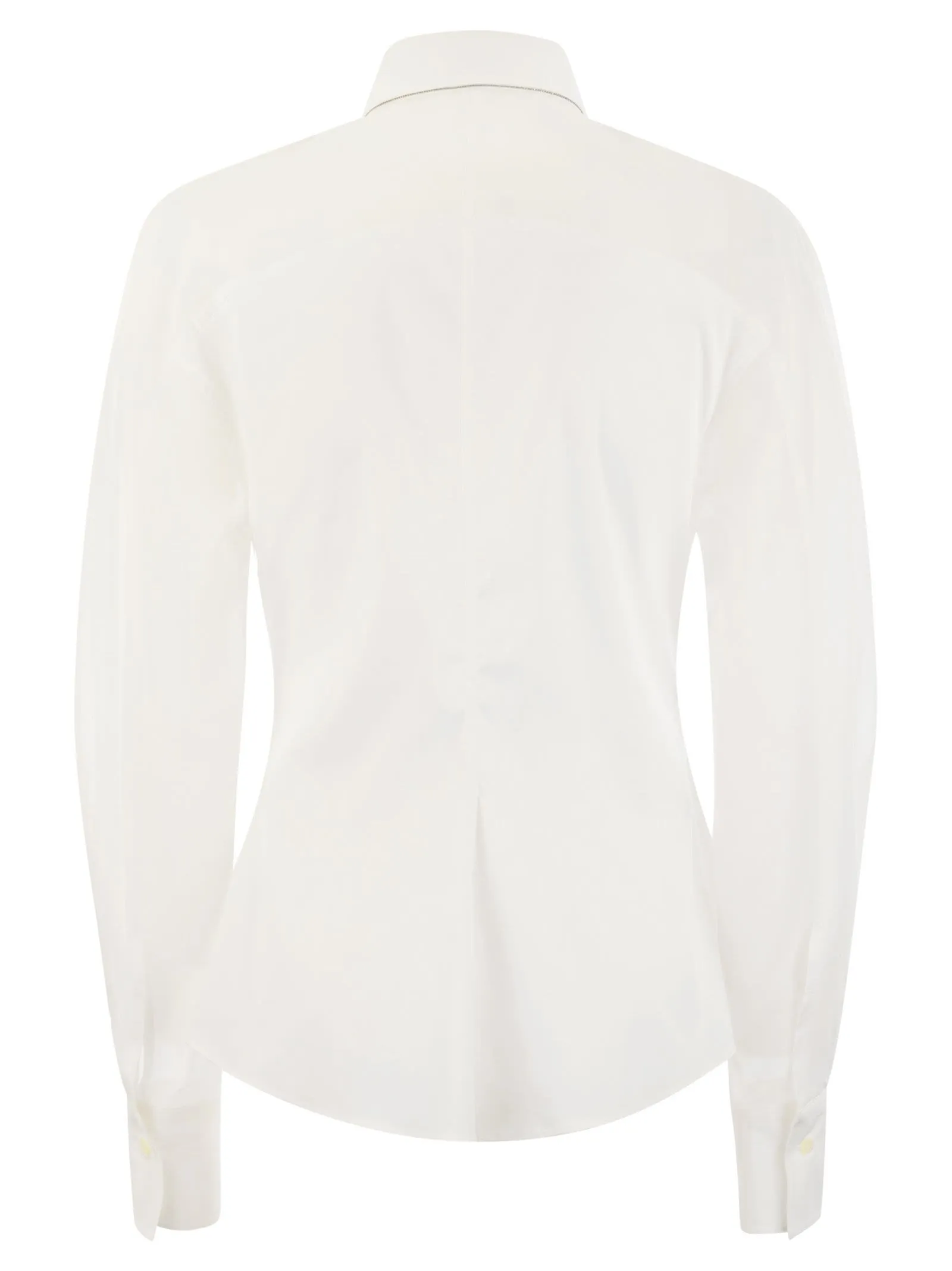 Camicia in popeline di cotone stretch con maniche in organza di cotone e monile