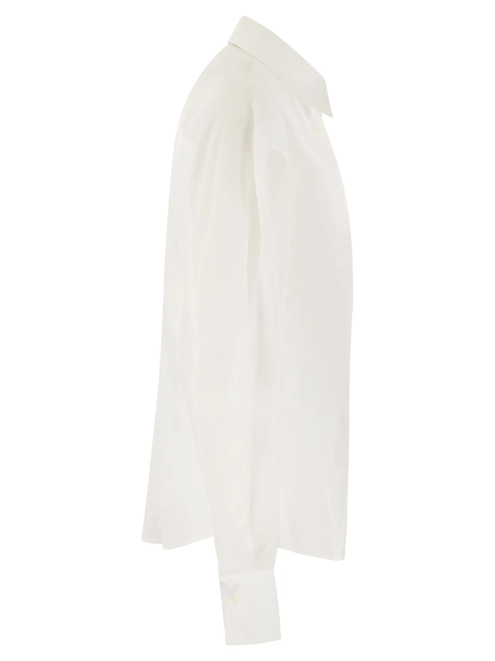 Camicia in popeline di cotone stretch con maniche in organza di cotone e monile