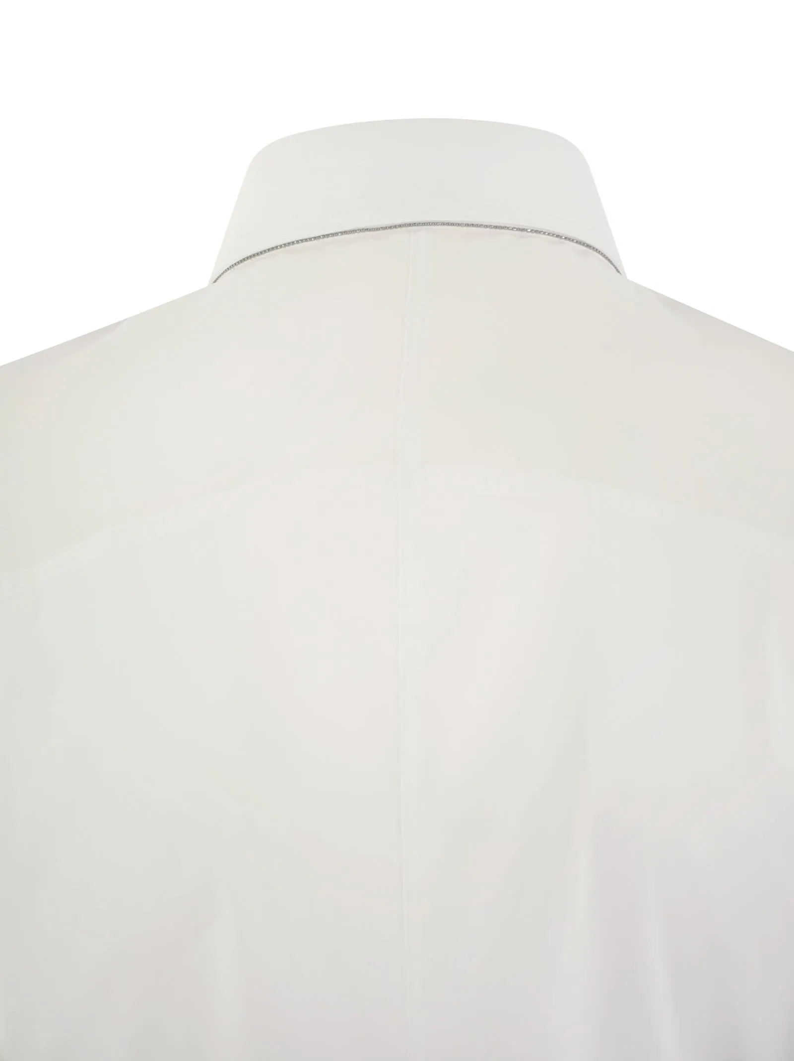 Camicia in popeline di cotone stretch con maniche in organza di cotone e monile