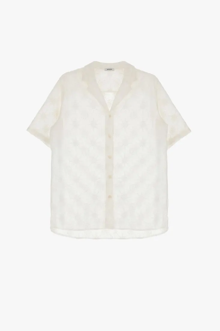 Camicia in puro cotone con lavorazione traforata fantasia floreale