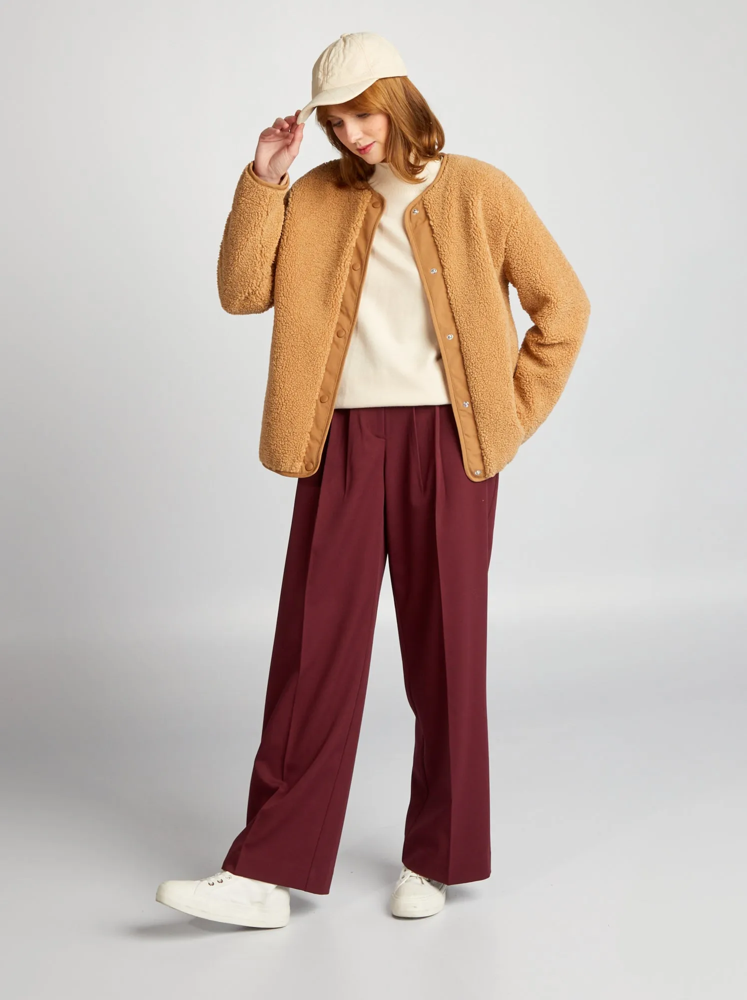 Cappotto corto in due materiali sherpa - MARRONE