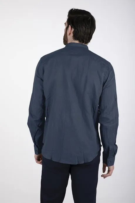 Censured men's linen shirt with mandarin collar SM3693T LISM20 navy blue