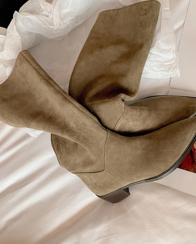 Chelsea Stivali Da Donna In Pelle Scamosciata A Punta Gladiatore Moto Tacco Medio Grosso Scarpe Da Donna 2022 Inverno Nuovo Alti