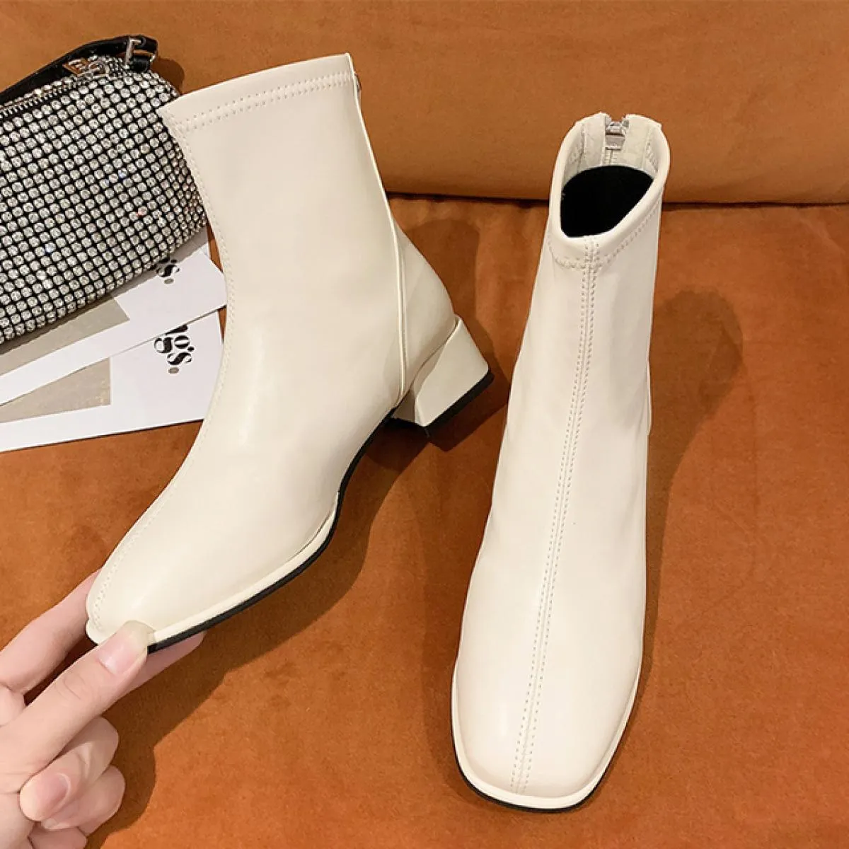 Chunky Donne Chelsea Stivali Tacchi Medi Moda Inverno Scarpe Alla Caviglia 2023 Nuove Pompe Casual Stivali Da Moto Goth Punta Qu