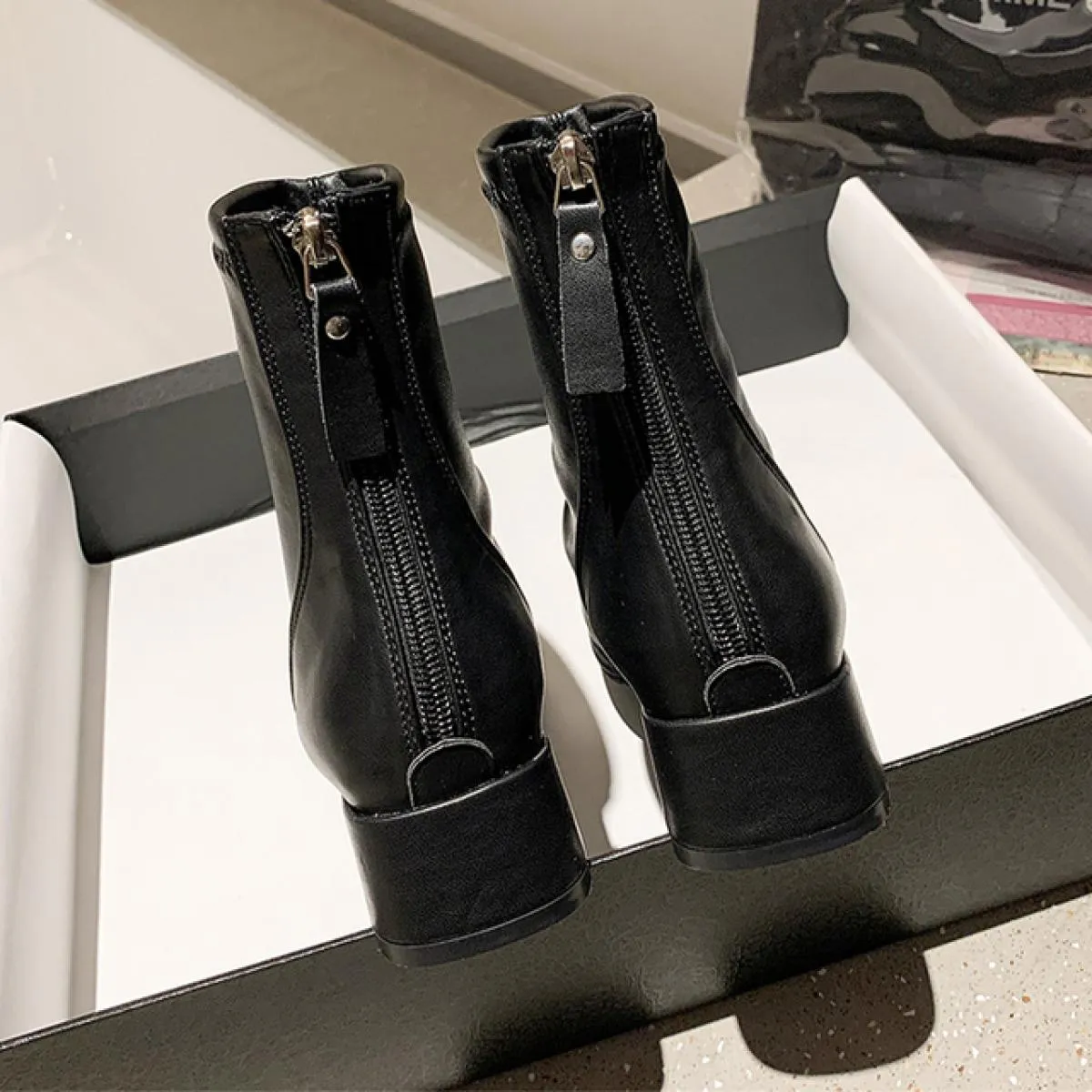 Chunky Donne Chelsea Stivali Tacchi Medi Moda Inverno Scarpe Alla Caviglia 2023 Nuove Pompe Casual Stivali Da Moto Goth Punta Qu