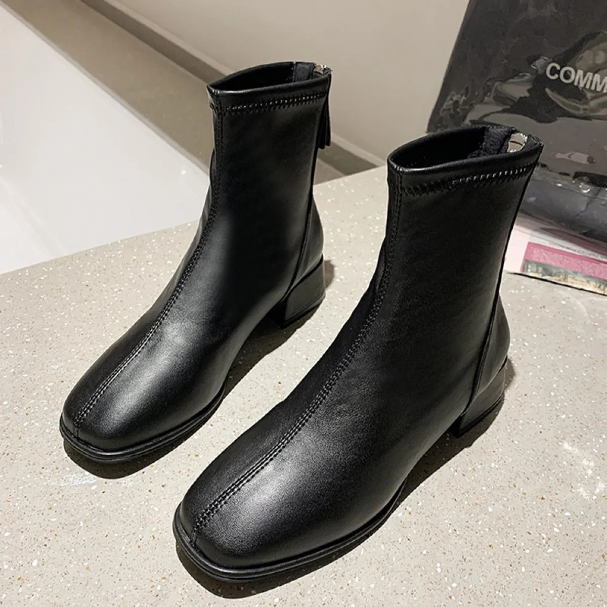 Chunky Donne Chelsea Stivali Tacchi Medi Moda Inverno Scarpe Alla Caviglia 2023 Nuove Pompe Casual Stivali Da Moto Goth Punta Qu