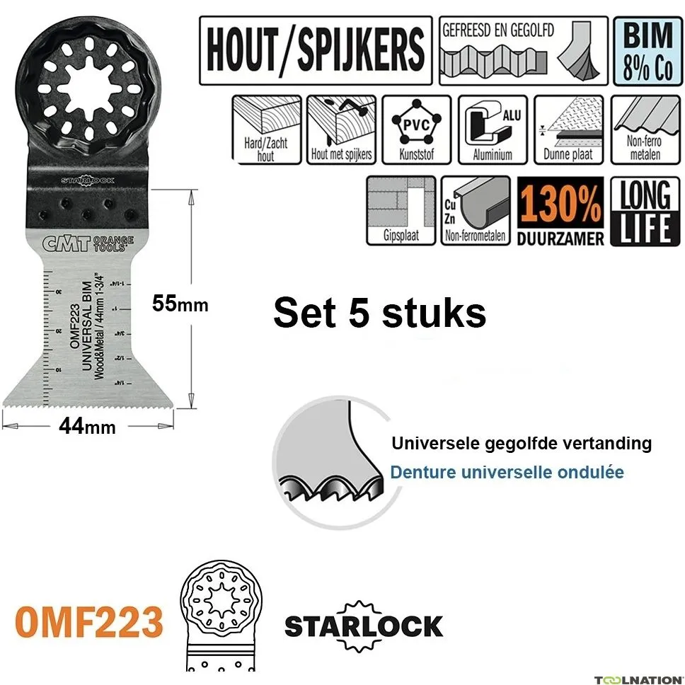 CMT OMF223-X5 Lama multitool per legno e metallo 44 mm 5 pezzi