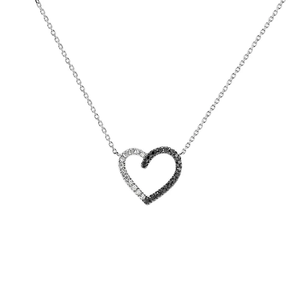Collana Cuore Sophia Oro Bianco 375/1000 Maglia Forzatina Diamante Bianco 0,03 ct Diamante Nero 0,047 ct 40 + 2 cm 1412895