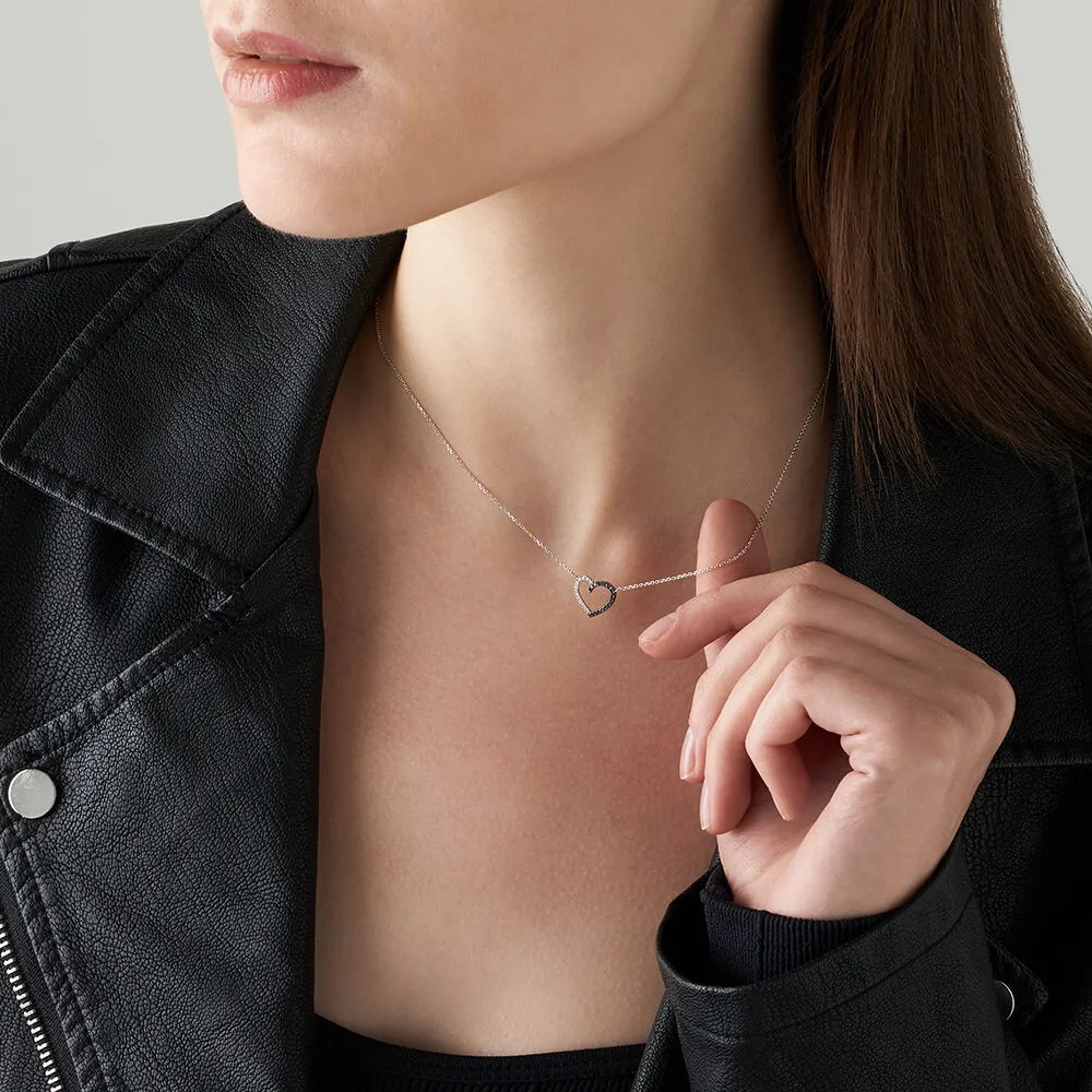 Collana Cuore Sophia Oro Bianco 375/1000 Maglia Forzatina Diamante Bianco 0,03 ct Diamante Nero 0,047 ct 40 + 2 cm 1412895